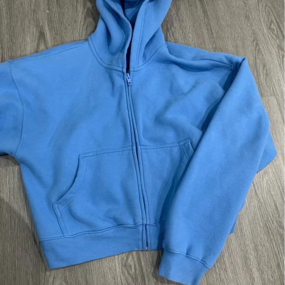 Aritzia Tops - Aritzia Sweatfleece Cozy Fleece Boyfriend Boxy Zip Hoodie Blue  L